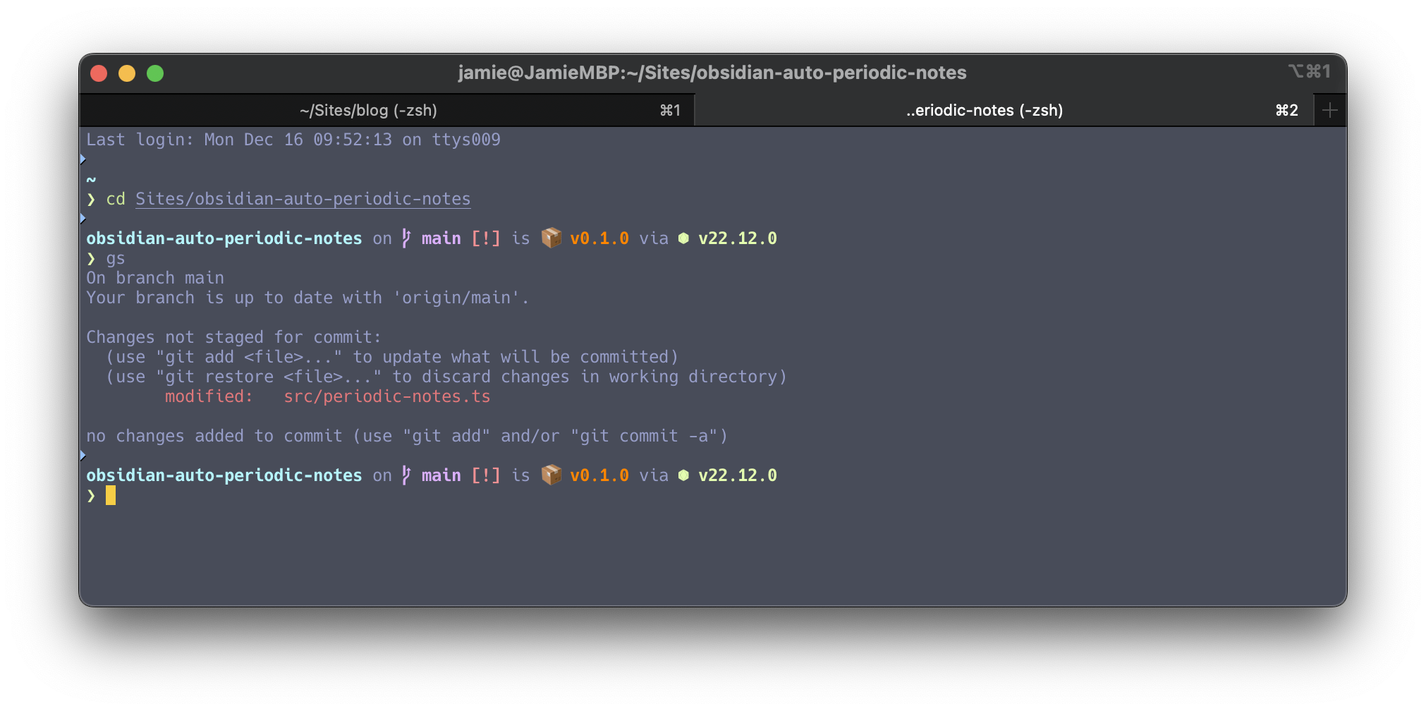 iTerm2 showing current customisations on an open Terminal