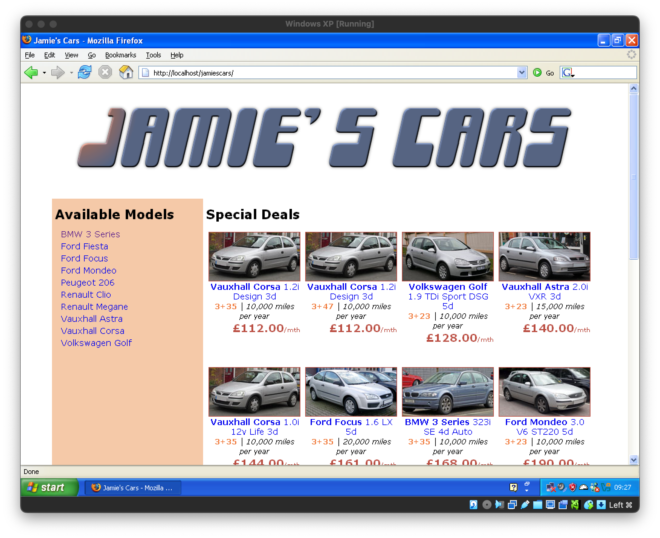 Finished Jamie's Cars Homepage